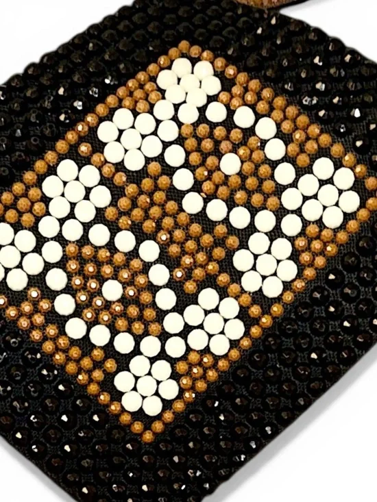 Vintage 60s Roger Van S BOHO Black, Brown & Cream Beaded Tote Shoulder Bag - Picture 4 of 8